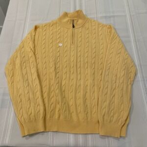 Brooks Brothers 346 Men's XL Yellow Cable Knit Supima Cotton 1/4 Zip Sweater